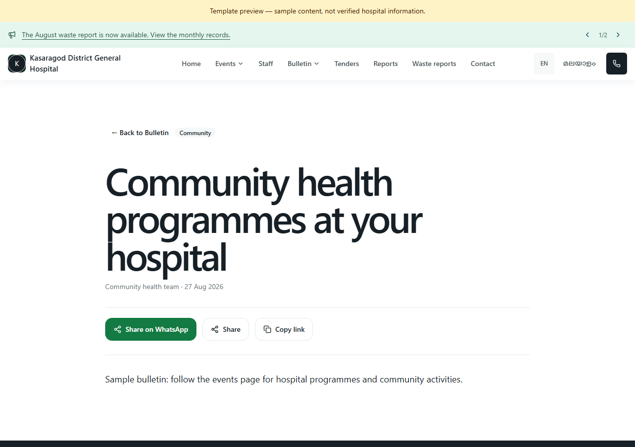 Healthweb blog posts page with sample content